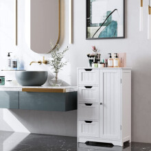 White Wooden Floor Standing Bathroom Bedroom Cabinet Cupboard Shelf With Door & Drawers