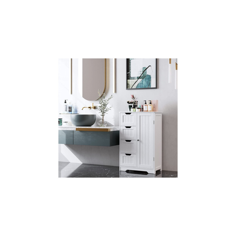 Hygrad Built To Survive Wooden Floor Standing Bathroom Bedroom Cabinet Cupboard Shelf With Door & Drawers White