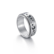 Titanium Stainless Steel Spinner Rings Moon And Star Relief Fidget Anxiety Ring