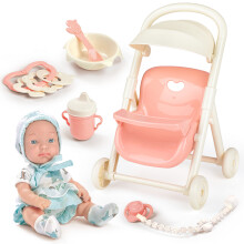 deAO Baby Doll Bath Play Set Interactive Bathtub Toy with Trolley Baby Bottle and Cleaning Accessories Pretend Play Doll Care Set Gift