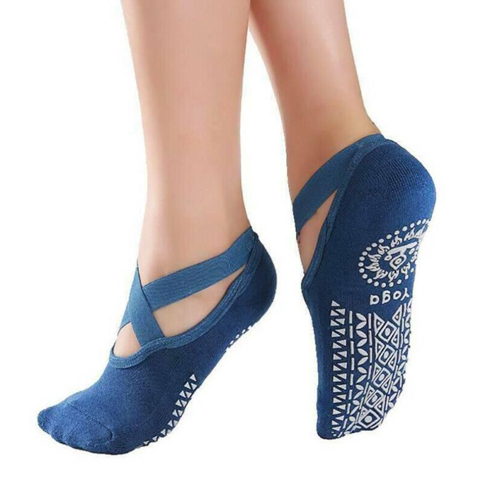 (navy blue, One Size) Women Yoga Socks With Non-slip Grip Pilates Barre Ballet Dance Gym Sport Fitness