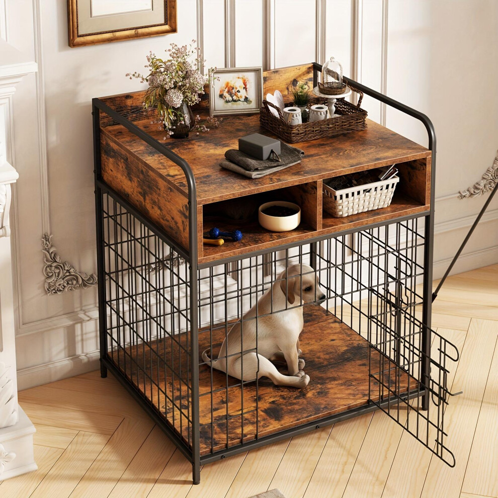 Small Dog Crate, Puppy Dog Kennel Indoor, Wood Dog Cage Table with Drawers, Heavy Duty Dog Crate, Jaula para Perros, 27.6" L20.5" W31.9" H