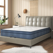 Single Mattress, Memory Foam Mattress in a Box, Pocketed Springs, Medium Firm, Blue White, 90x190x23cm