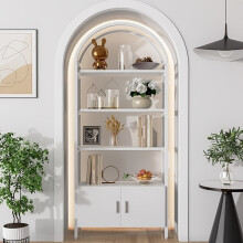 Arched Bookshelf, Bookcase with Doors Storage, 71" Tall Industrial Book Shelf with Sturdy Metal Frame, Freestanding Display Shelving Unit, White
