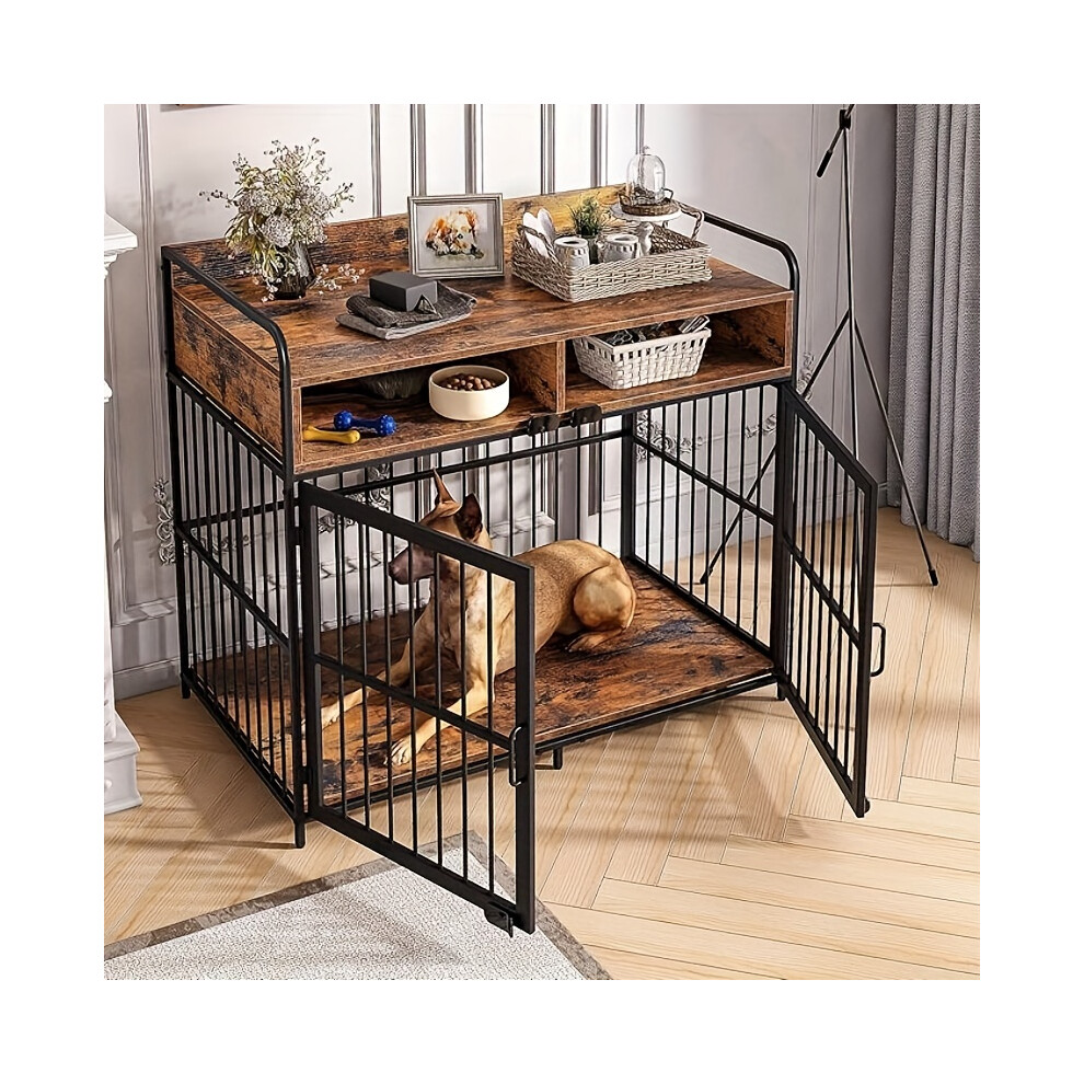 Large Furniture Dog Crate, Dog Kennel Indoor, Wood Dog Cage Table with Drawers Storage, Jaula para Perros, Sturdy Metal, 40.5" L23.6" W35.4" H,