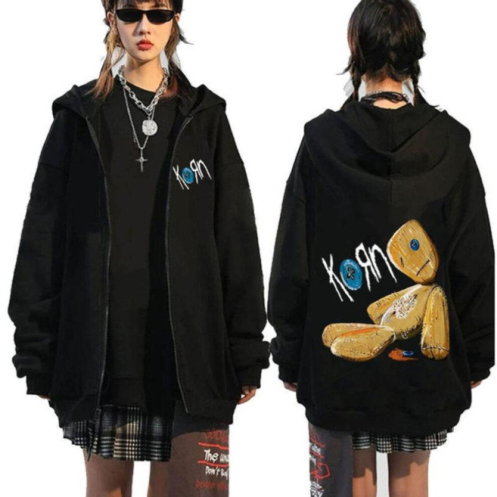 (M, as the picture) Korn Issues Rock Band New Black Zipper Hoodie Metal Gothic Vintage Oversized Zip Up Hoodies Streetwear Men Women Jacket Coats