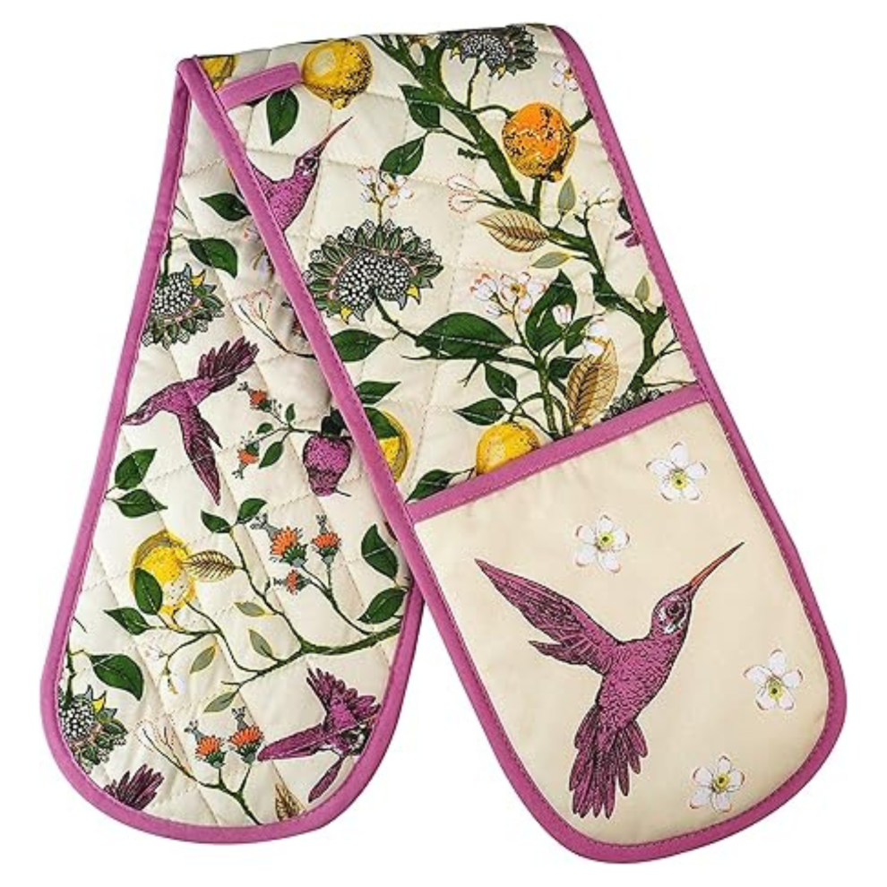 (Purple-Hummingbirds) Double Oven Gloves Kitchen Heat resistant mitts