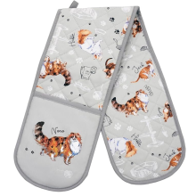 (Grey Cat ) Double Oven Gloves Kitchen Heat resistant mitts