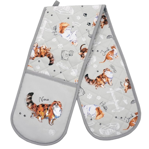 (Grey Cat ) Double Oven Gloves Kitchen Heat resistant mitts