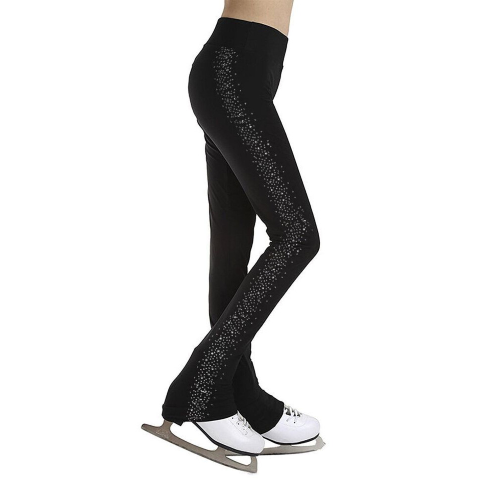 (black, 13-14 Years) Girl&apos;s Ice Skating Training Tights Leggings Kids Sparkly Figure Skating Pants Yoga Gymnastics Workout Long Pants
