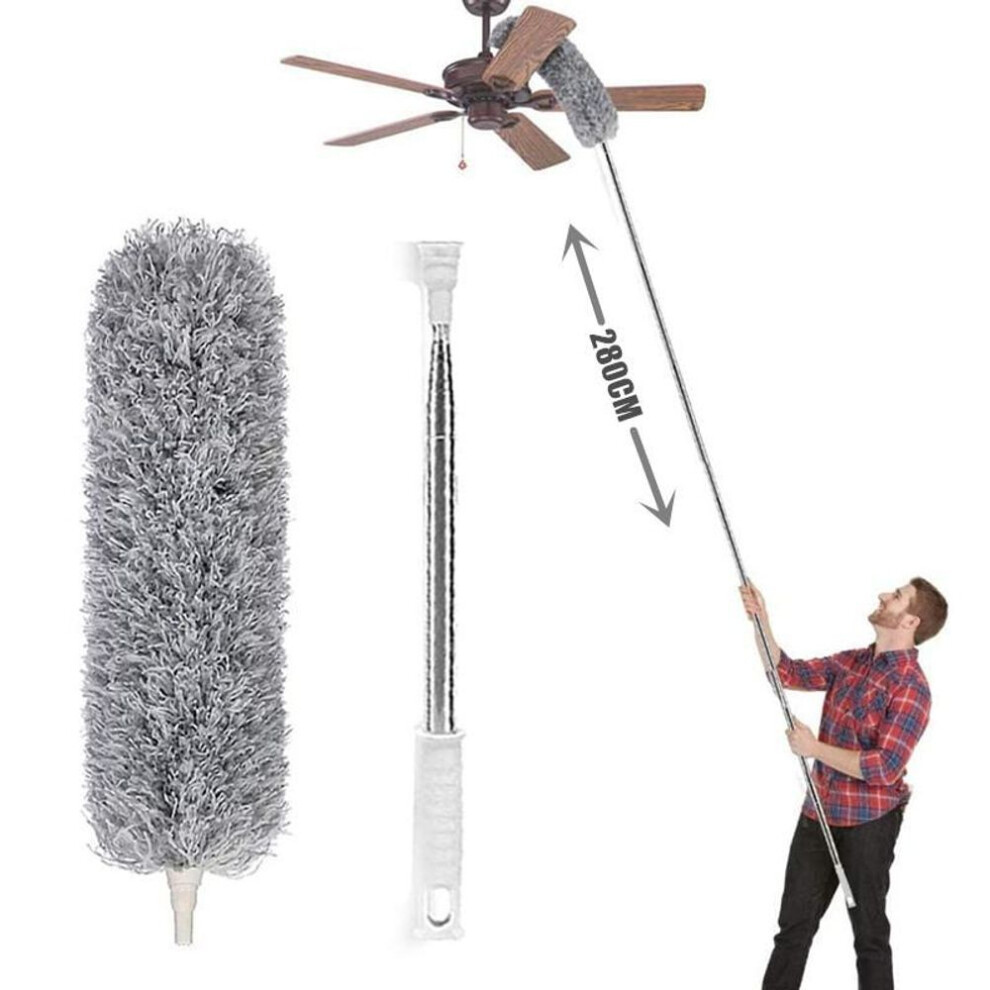 (grey) 280cm Long Microfiber Duster Long Extendable Duster Cleaner Brush Telescopic Catcher Mites Dust Removal Dusters Home Cleaning Tools
