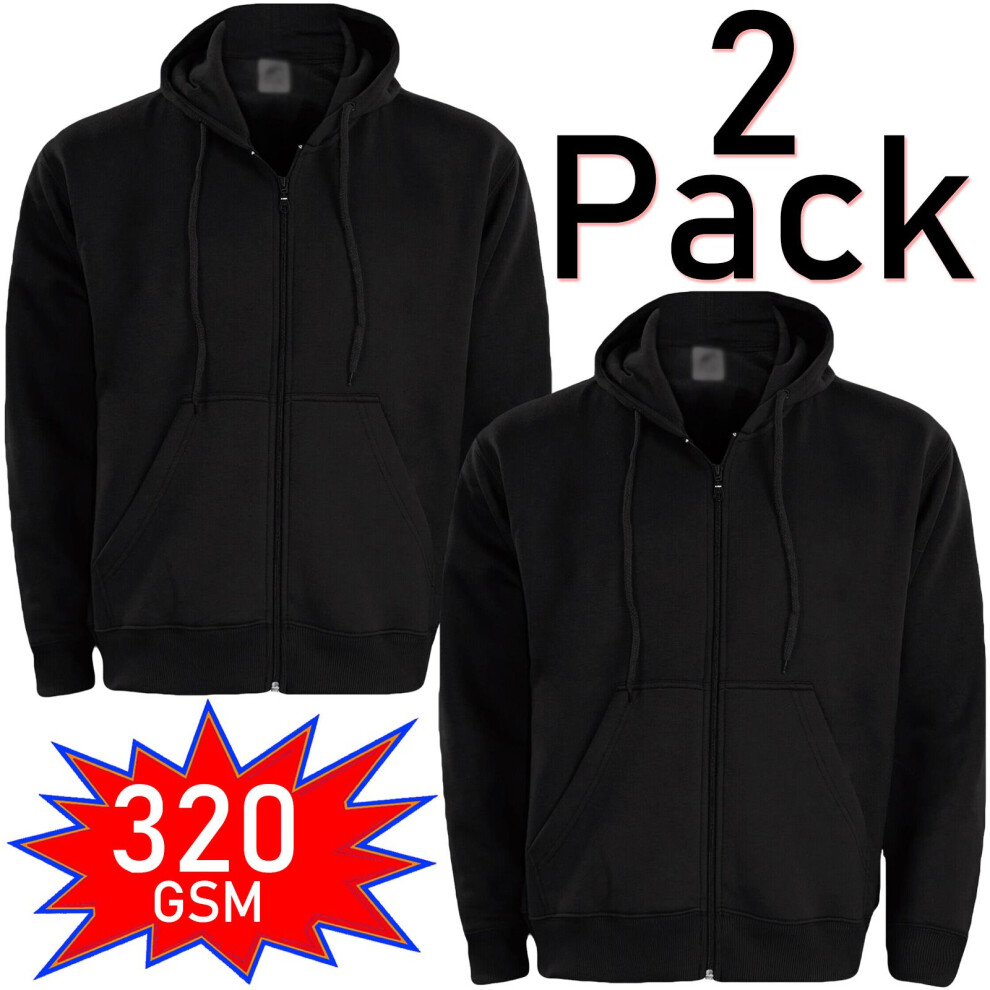 (Black - 2Pack, S) 2,3Pack Mens Plain Hoodie Fleece Zipper Jacket Top