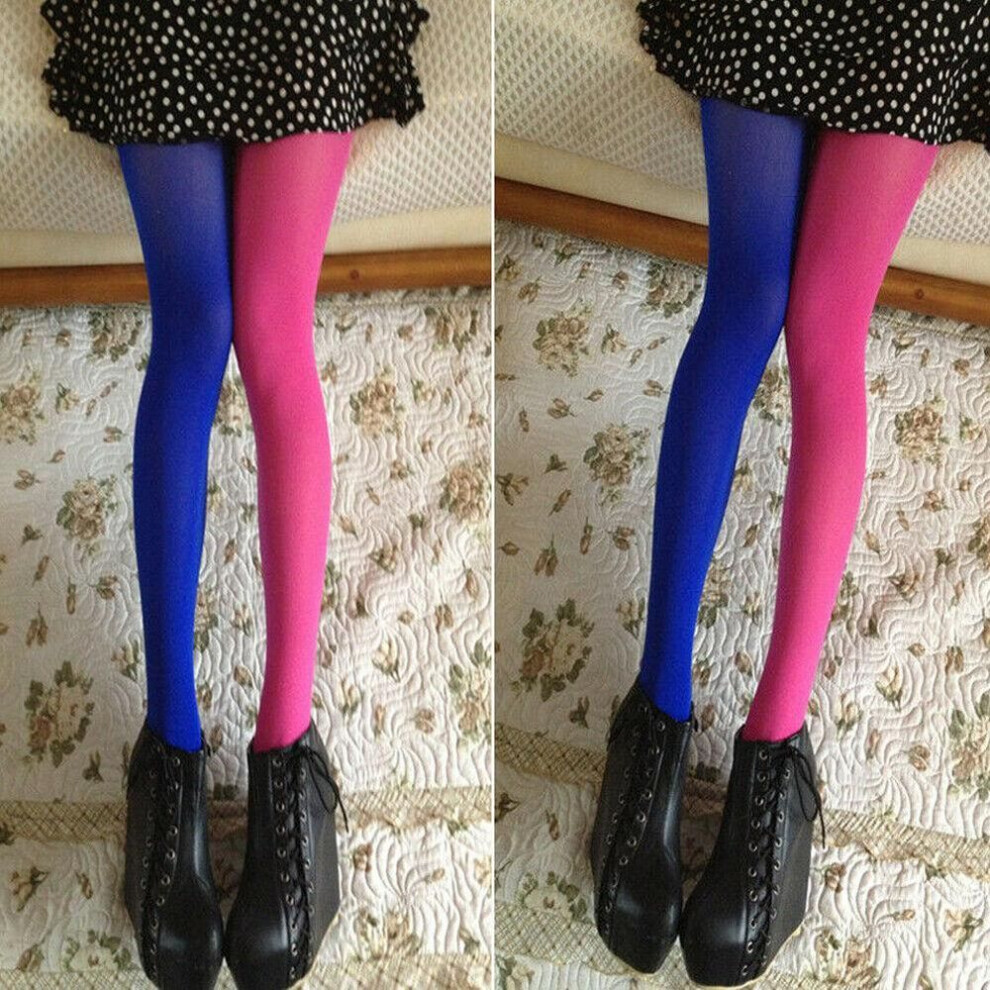 (Rose blue) Women Patchwork Footed Tights Stretchy Pantyhose Stockings Elastic Two Color Silk Stockings