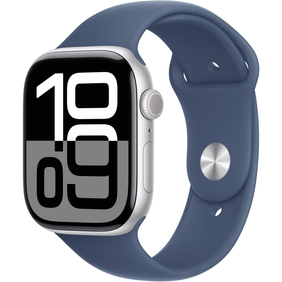 Apple Watch Series 10 46mm (GPS) (MWWM3, Silver Aluminium Denim Sport Band - M/L)