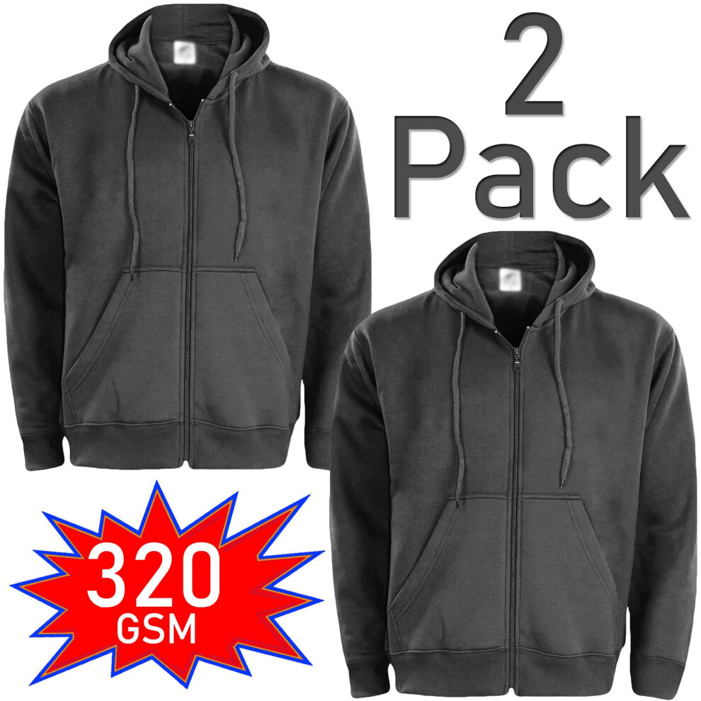 (Charcoal - 2Pack, M) 2,3Pack Mens Plain Hoodie Fleece Zipper Jacket Top