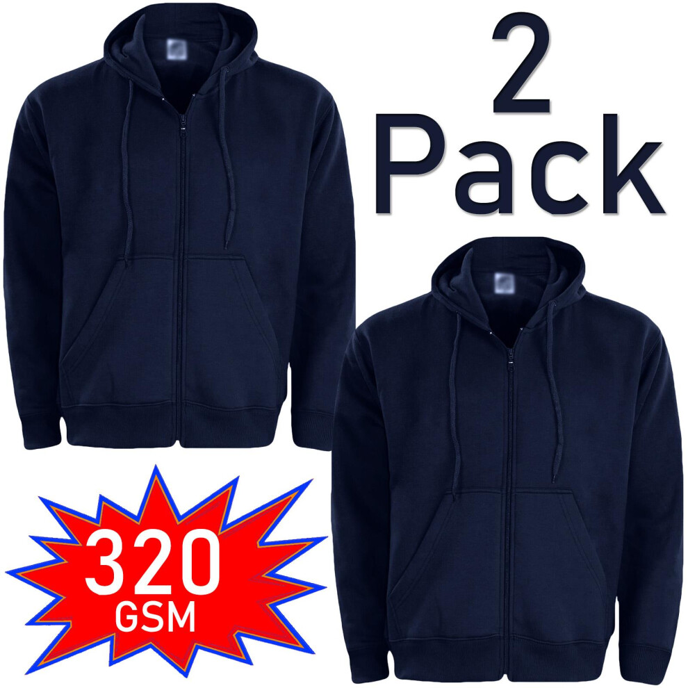 (Navy - 2Pack, L) 2,3Pack Mens Plain Hoodie Fleece Zipper Jacket Top