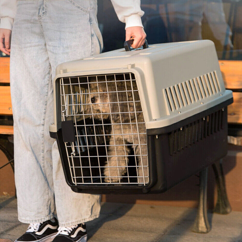 Grey Large Pet Carrier Cat Puppy Travel Cage Dog Carry Basket Transporter Box