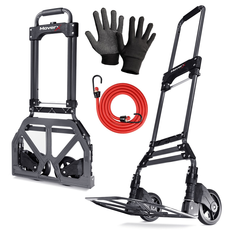 MoverX 85kg Hand Truck with Gloves and Bungee rope included Folding Aluminium Sack Truck Multi Purpose Heavy Duty Foldable Trolley on Wheels