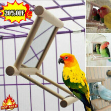 Wooden Bird Mirror Interactive Play Toy With Perch For Small Parrot Budgie