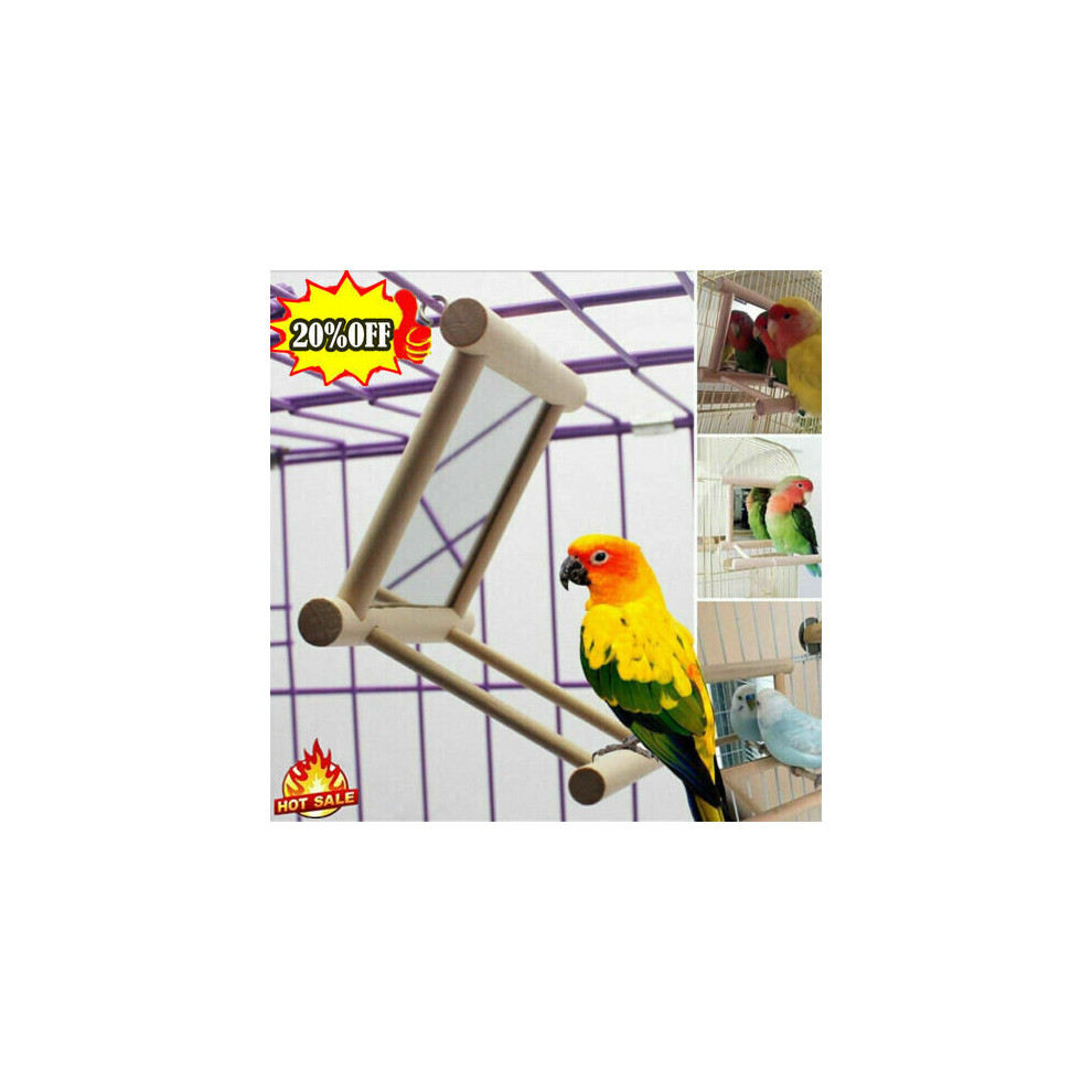 Wooden Bird Mirror Interactive Play Toy With Perch For Small Parrot Budgie