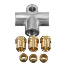 10mm 3 Way T Piece Brake Tee + 3 x M10 Male Nuts Short Metric Copper Pipe