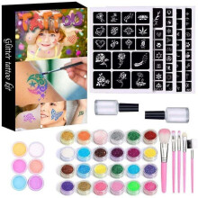 Glitter Tattoo Kit 120 Schablonen Mädchen Jungen Gesicht Körper Malerei Kunst Tools Set