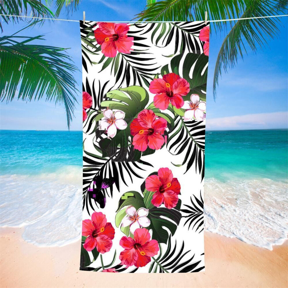 (as the picture, 76x152cm) Fashion 1pc Microfiber Beach Towel With Flamingo Palm Leaf Absorbent Swimming Towel Lightweight Pool Camping Towel Perfect For Man Women
