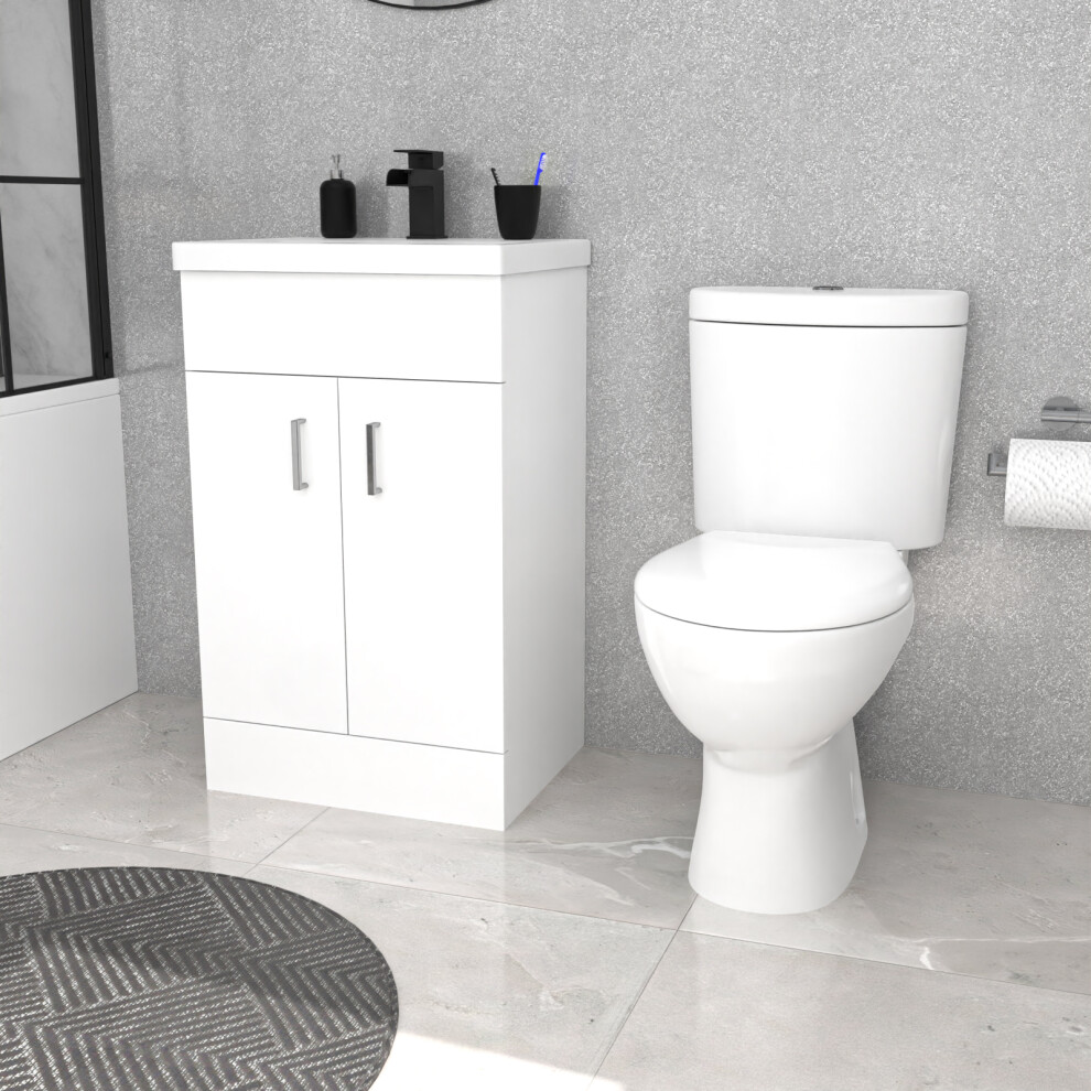 Nes Home 500mm White Floorstanding Basin Vanity And Close Coupled Toilet Set