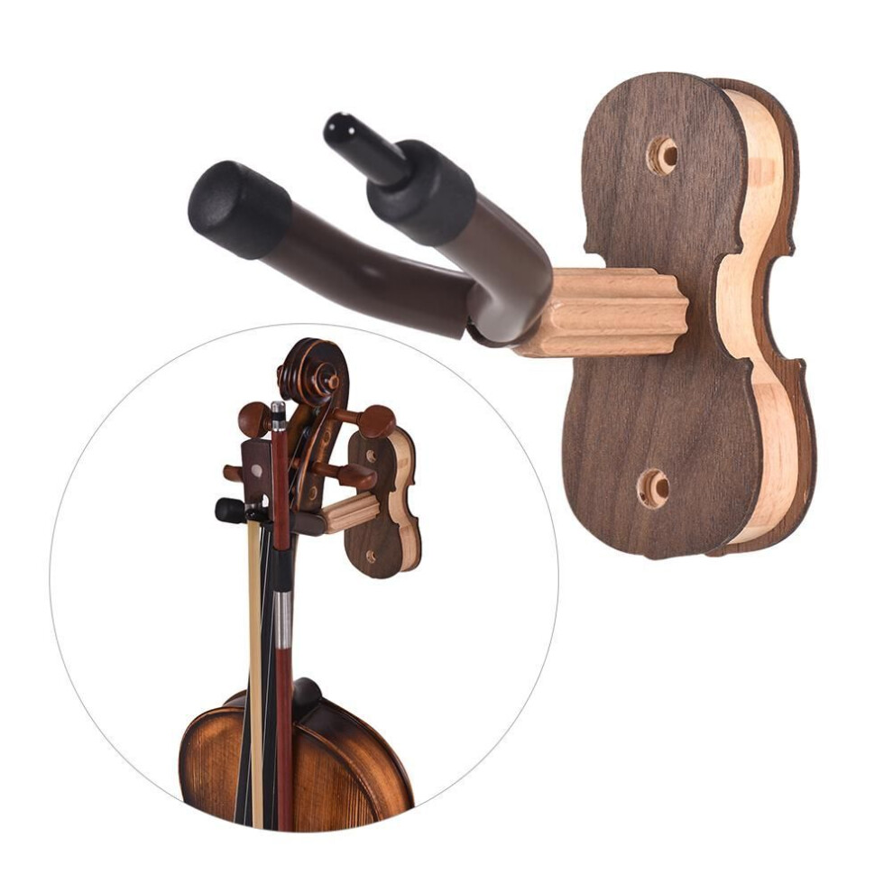 Wall Mount Violin Fiddle Viola Hanger Hook Keeper With Bow Holder Rubber Cushion Wood Base