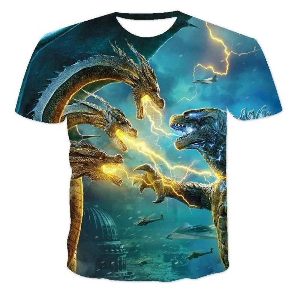 (as the picture, 140cm) Godzilla Vs Monster King Kong T-shirt 3D Digital Printing T-shirt Cartoon Kids Boys Girls Short-sleeved Summer Clothing Gift
