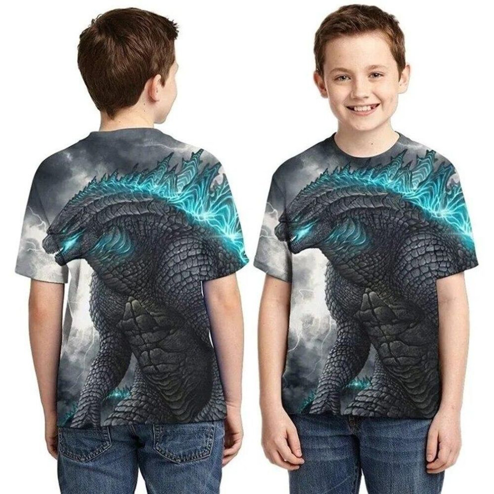 (as the picture, 130cm) Godzilla Vs Monster King Kong T-shirt 3D Digital Printing T-shirt Cartoon Kids Boys Girls Short-sleeved Summer Clothing Gift