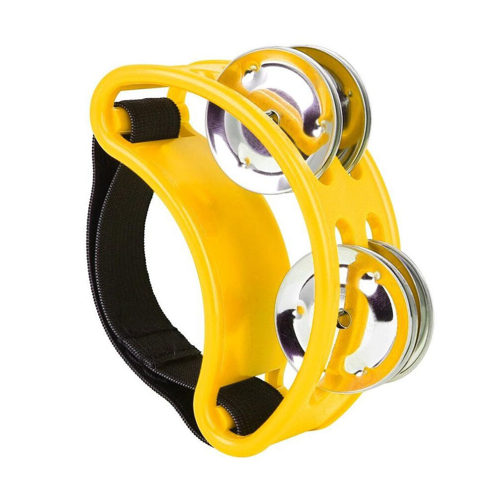 (yellow) Metal Steel Jingle Bell Double  Row Foot Tambourine For Cajon Guitar Accompany