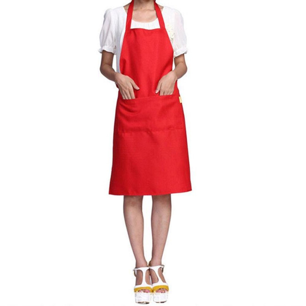 (01) Apron Plain Unisex Cooking Catering Work Apron Tabard Twin Double Pocket
