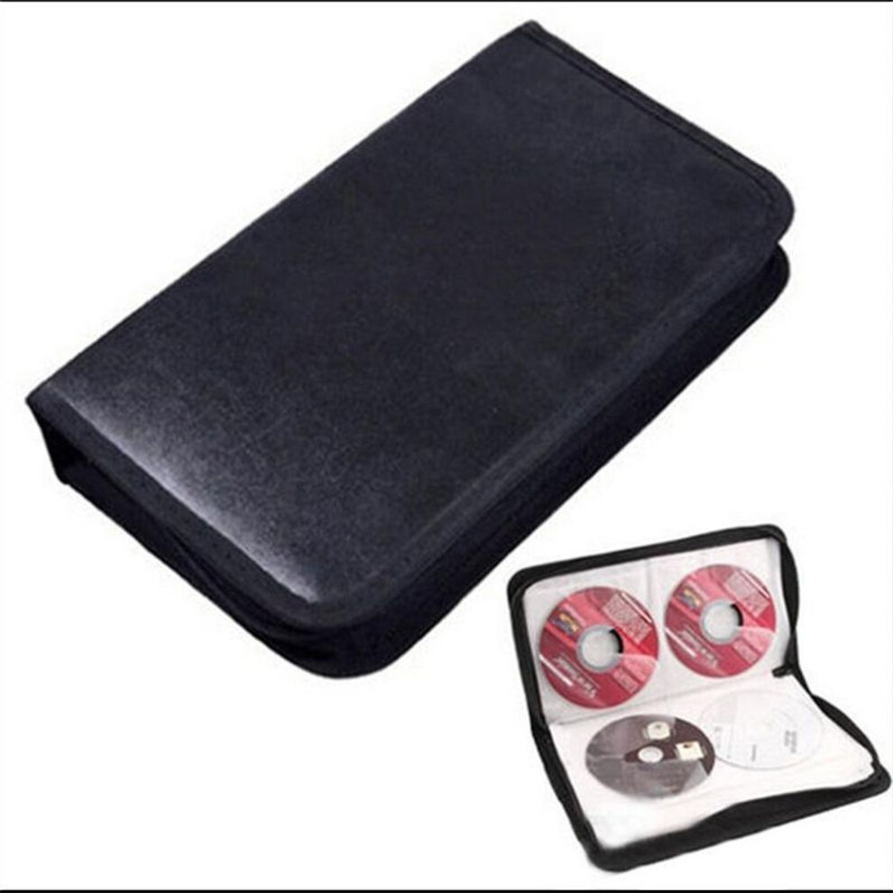 80 Disc Cd Dvd Holder Cover Pu Faux Leather Storage Wallet Organizer Bag Black