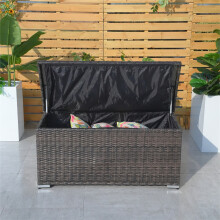 (Brown) Abrihome 243L Iron Outdoor Rattan Storage Box