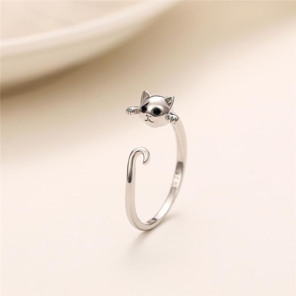 (silver) Silver Color Cute Cat Shape Open Ring For Women Lovely Animal Adjustable Rings Jewelry Birthday Gift