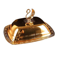 (Gold, One size) Food Container with Lid Dustproof Stainless Steel Butter Dish Box Serving Tray Hotel Supplies-Yvan