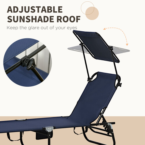 Outsunny Outsunny 2 Piece Folding Sun Loungers with Adjustable Backrest, Dark Blue 2