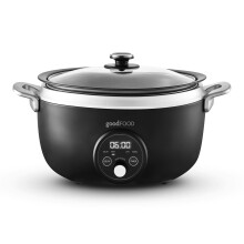 GF16010 Good Food in partnership with Tower 3.5L Digital Slow Cooker with 3 Heat Settings, Delay Function & Timer, Black with Stainless Steel Accents