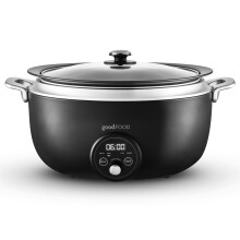 GF16011 Good Food in partnership with Tower 6.5L Digital Slow Cooker 3 Heat Settings, Delay Function & Timer, Black with Stainless Steel Accents