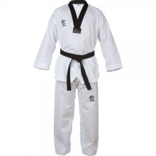 (140 cm) WT Wacoku Approved Taekwondo Black V Neck Suit - (Ribbed)