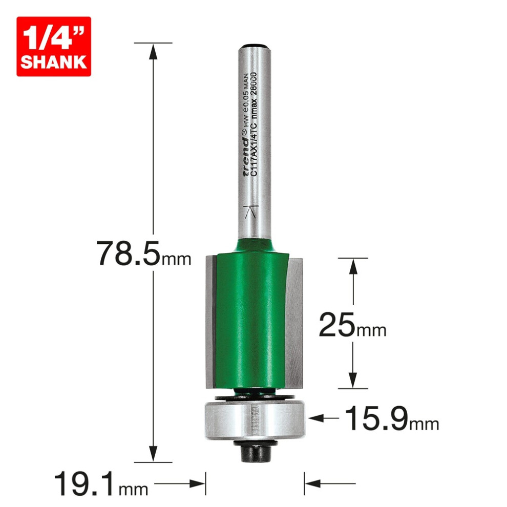 C117AX1/4TC - 1/4 Shank Guided trimmer 19.1 mm diameter of Trend