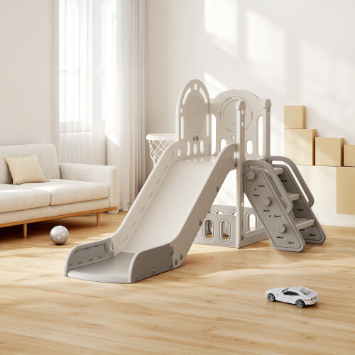 (Grey & White) 4-in-1 Toddler Freestanding Slide Set