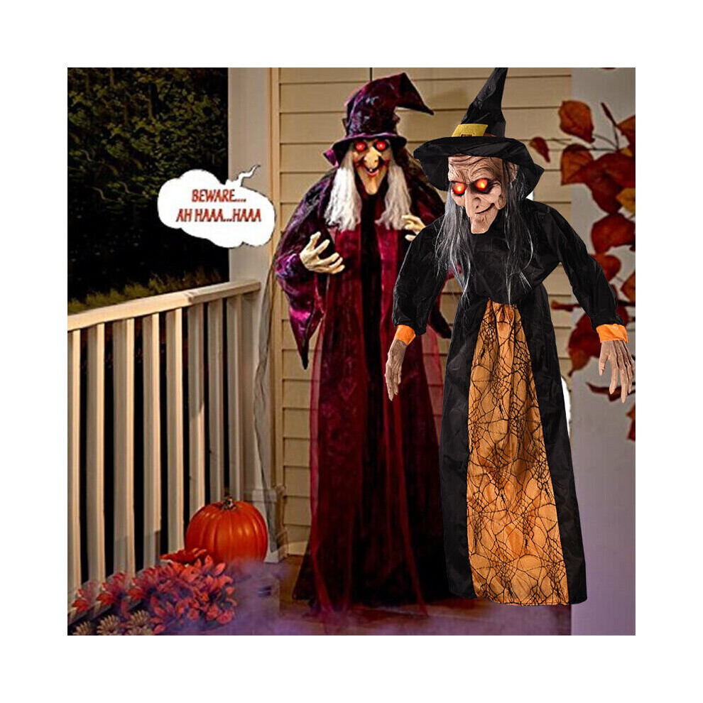 Life Size Animated Witch With Led Eyes And Spooky Sounds Halloween Decorations