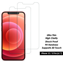 (Apple iPhone 12) Screen Protector 4x pack for iPhone 14 13 12 XS 11 Pro Max Mini X XR 7 8+ Genuine Tempered Glass Clear
