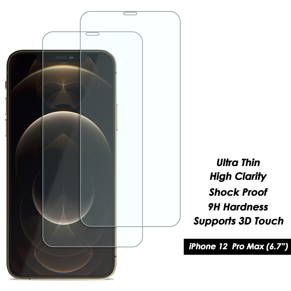 (Apple iPhone 12 Pro Max) Screen Protector 4x pack for iPhone 14 13 12 XS 11 Pro Max Mini X XR 7 8+ Genuine Tempered Glass Clear