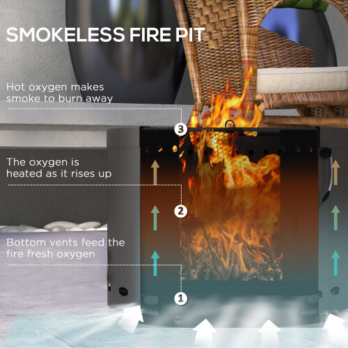 Outsunny Outsunny 38cm Smokeless Wood Burning Firepit Metal Fire Pit, Dark Grey 2