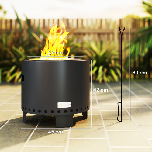 Outsunny Outsunny 45cm Smokeless Wood Burning Firepit Metal Fire Pit, Dark Grey 1