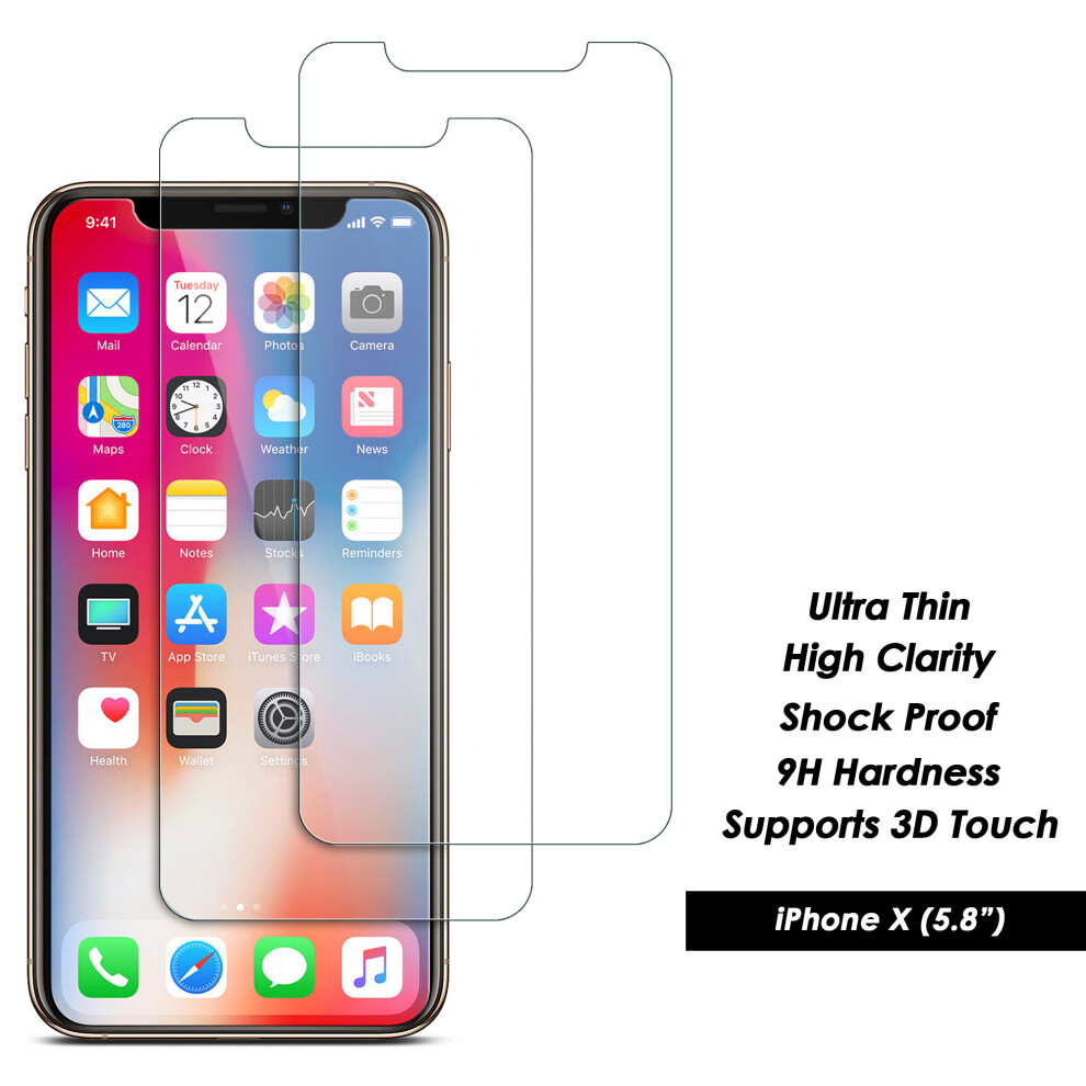 (Apple iPhone X) Screen Protector 4x pack for iPhone 14 13 12 XS 11 Pro Max Mini X XR 7 8+ Genuine Tempered Glass Clear