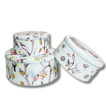 (Spring Birds) Set of 3 Round Nesting Cake Storage Tins airtight